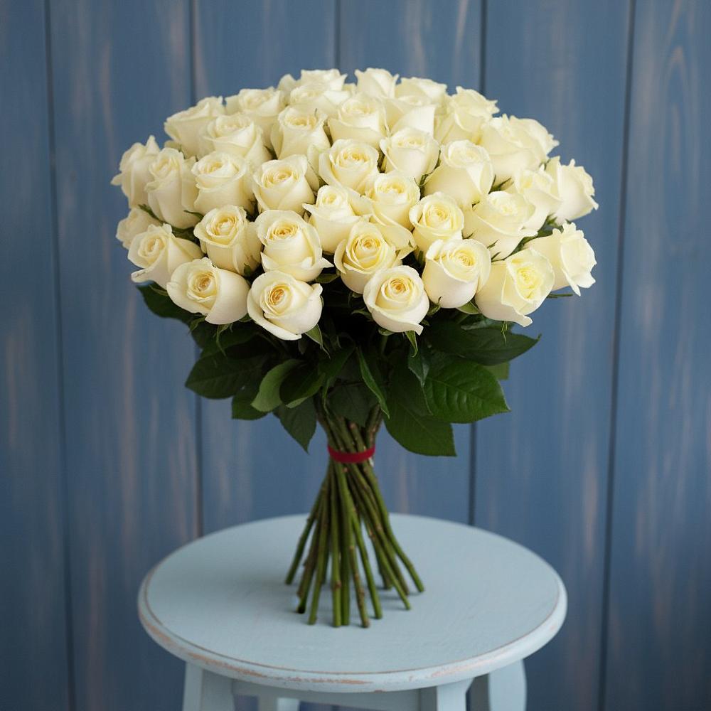 Букет 51 Белая роза Эдлесс Лав в Черногорске