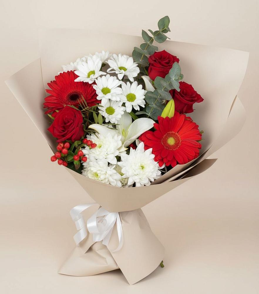 Букет цветов из: Розы, Хризантемы, Герберы и Лилии в Черногорске