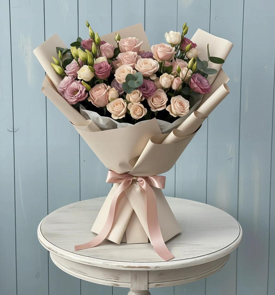 Букет цветов из: Розы и Лизиантусы в Черногорске