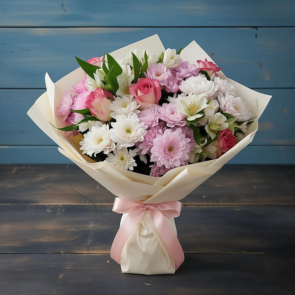 Букет цветов из: Хризантемы, Альстромерии и Розы в Черногорске